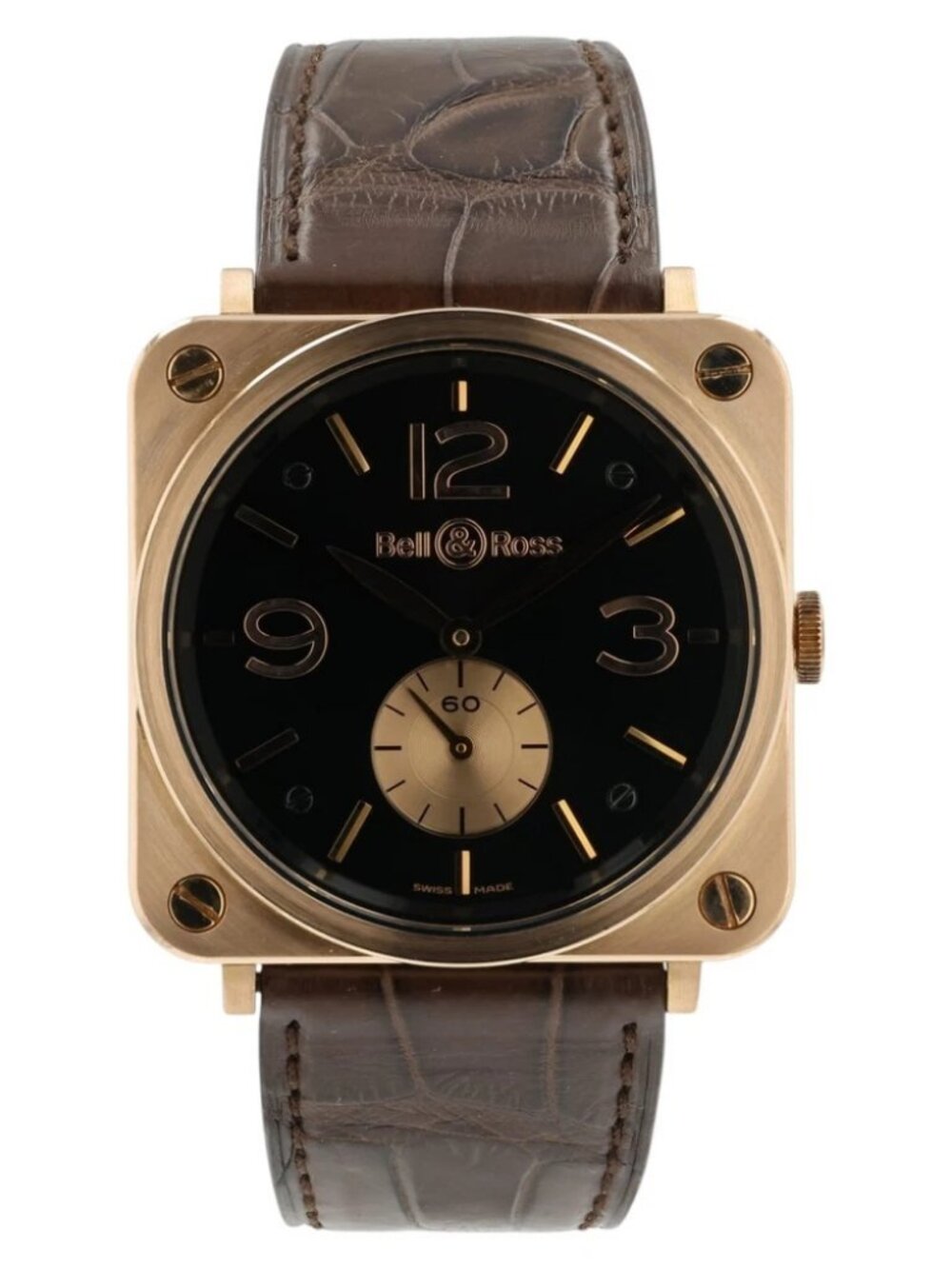 Bell & Ross Black Dial 18k Rose Gold 39mm Manual Wind Mens Watch